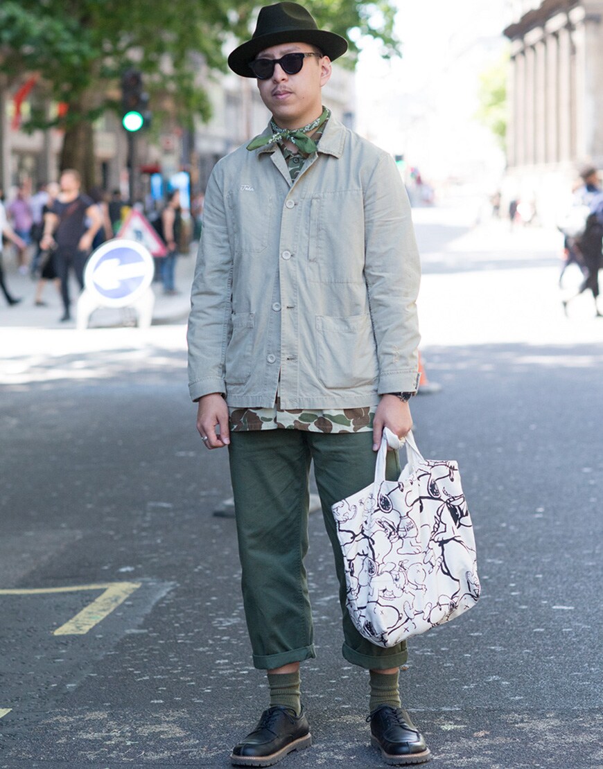 A picture of a street styler wearing an overshirt.