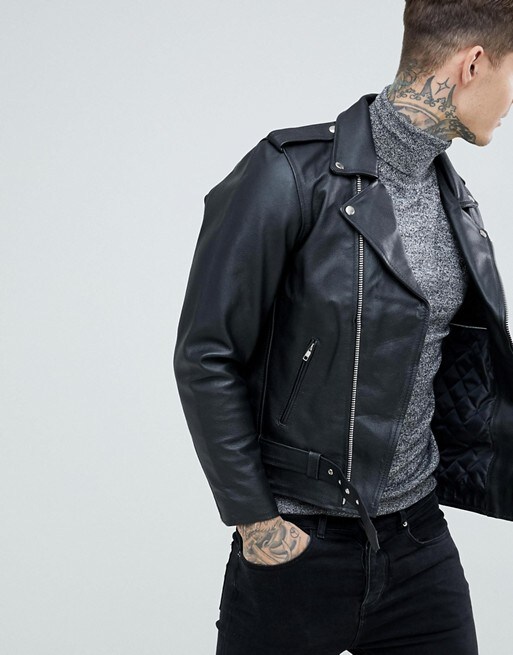 Reclaimed Vintage Inspired – Schwarze Bikerjacke aus Leder, 218 € bei ASOS