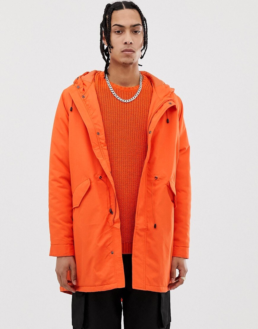 ASOS DESIGN parka jacket in bright orange | ASOS Style Feed