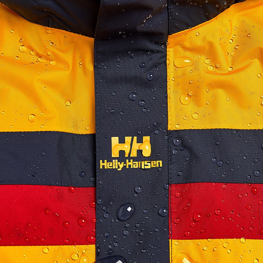 A close-up picture of a Helly Hansen rain jacket. Available at ASOS.