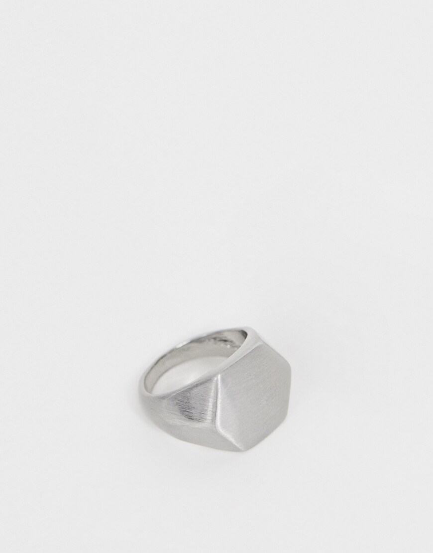 DesignB - Chevalière hexagonale - Argent brossé
