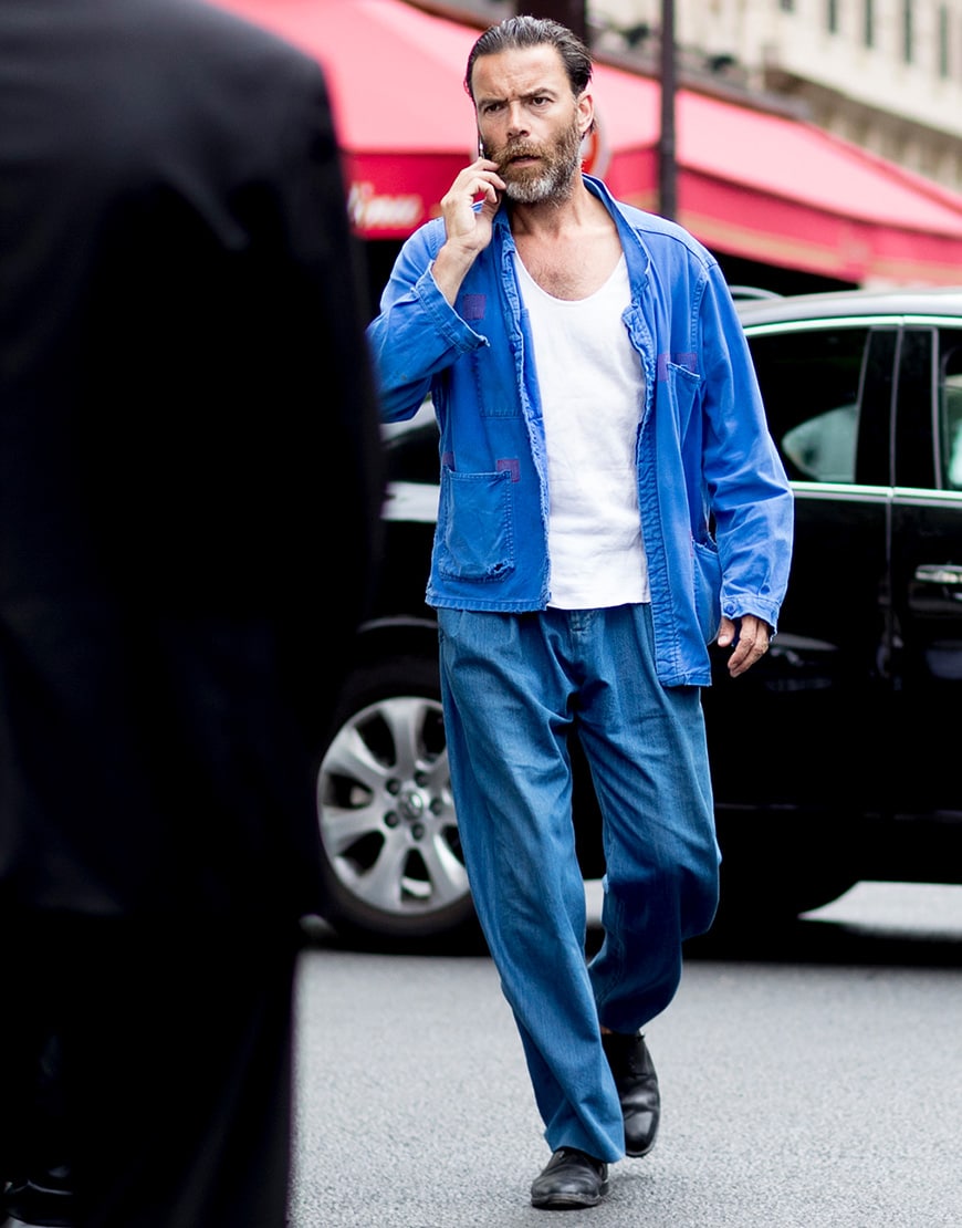 street style guy in french worker jacket