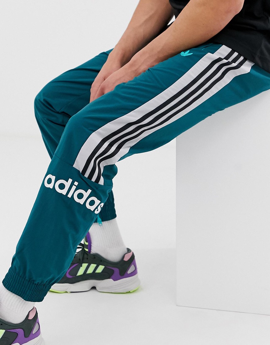 A picture of a pair of teal joggers by adidas Originals. Available at ASOS.
