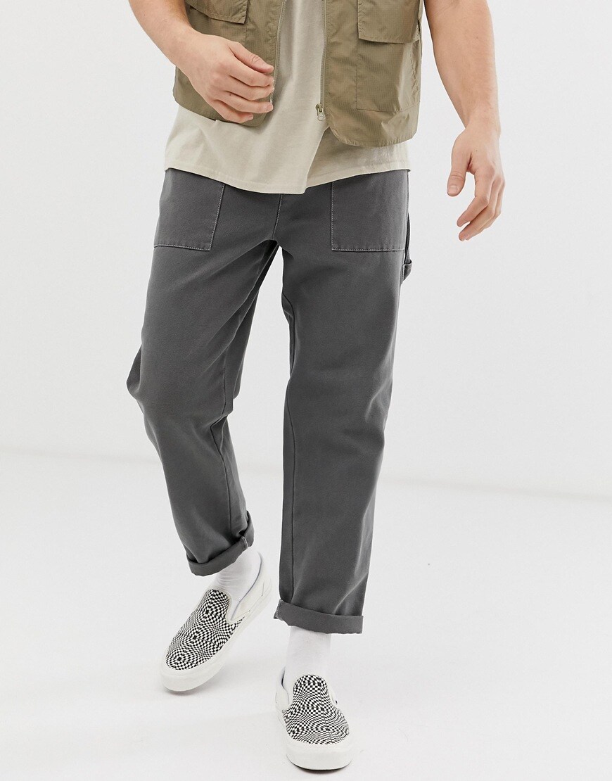 ASOS DESIGN - Pantalon fonctionnel style menuisier en toile lourde - Gris