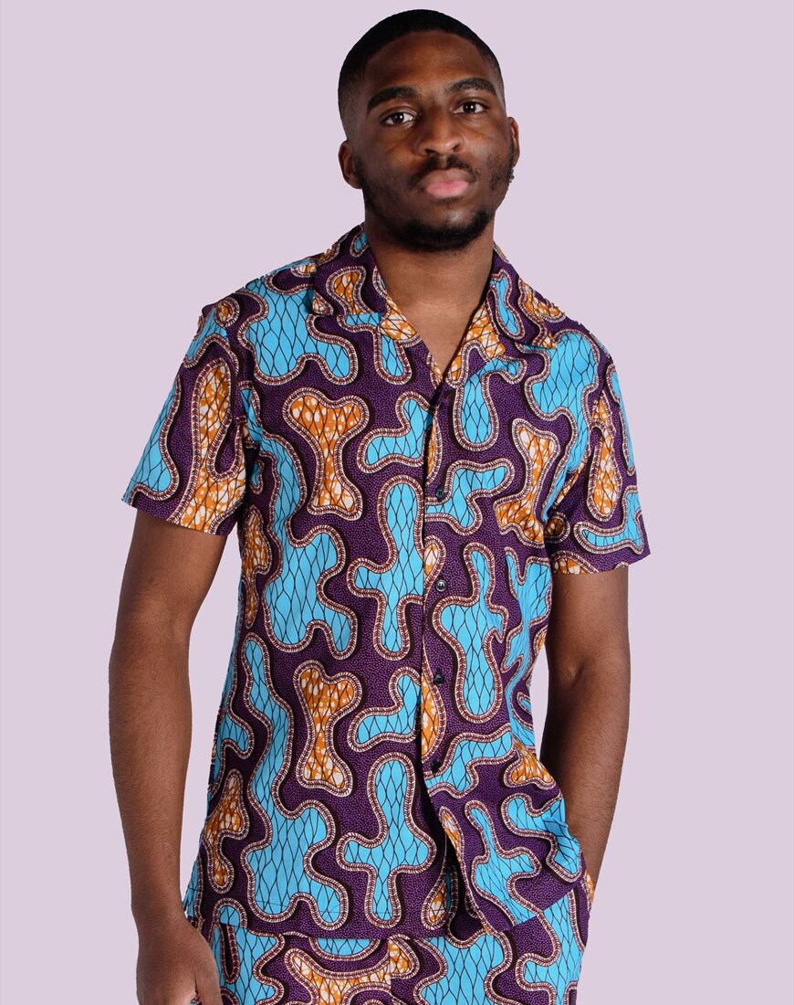 Axum Blue Lake Volta Co-ord Shirt in Blue & Purple | ASOS Style Feed