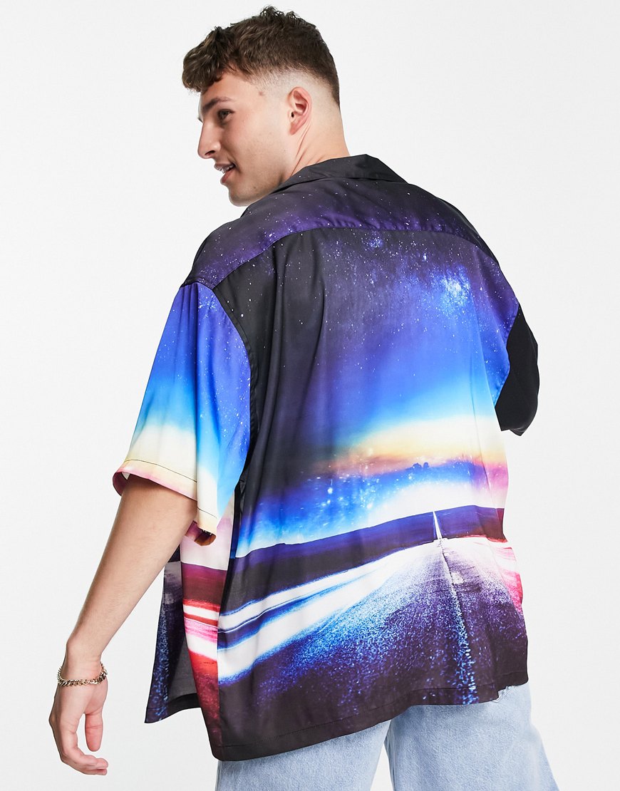 ASOS DESIGN boxy oversized deep revere collar shirt with satin scenic print | ASOS Style Feed