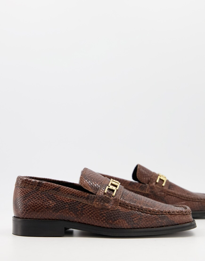 ASOS DESIGN loafers in brown leather with square toe