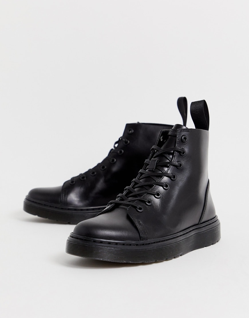 A picture of a pair of black Dr Martens boots with a chunky sole. Available at ASOS.