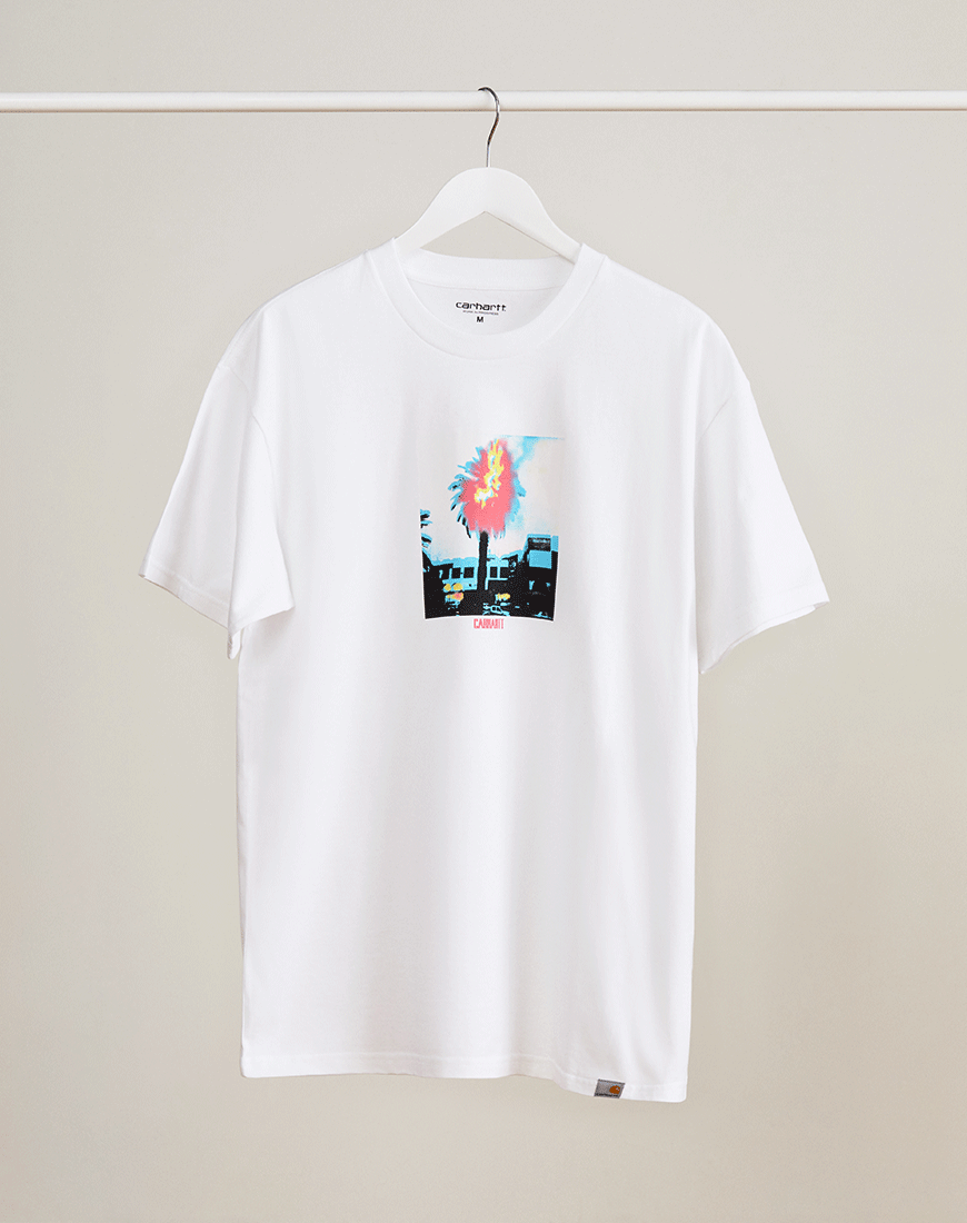 A moving gif of a white T-shirt by Carhartt WIP. Available at ASOS.
