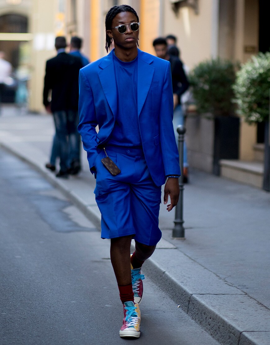 street style milan - costume bleu