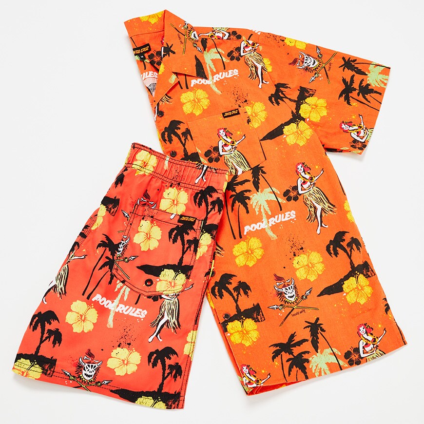 A picture of a Hawaiian print co-ord by Santa Cruz, available at ASOS.