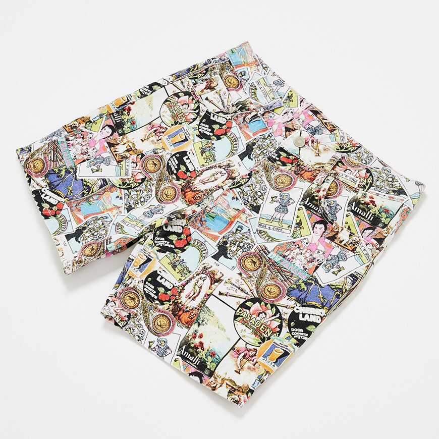 A picture of a pair of postcard-print shorts. Available at ASOS.