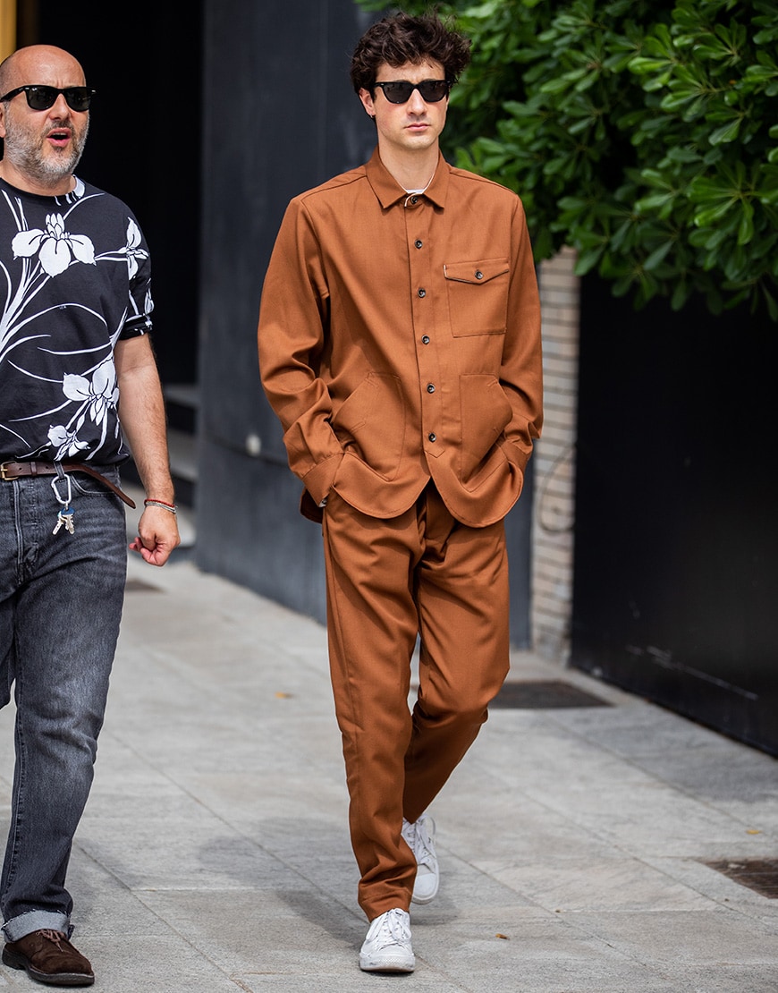 Stylish guys in transitional outfits.