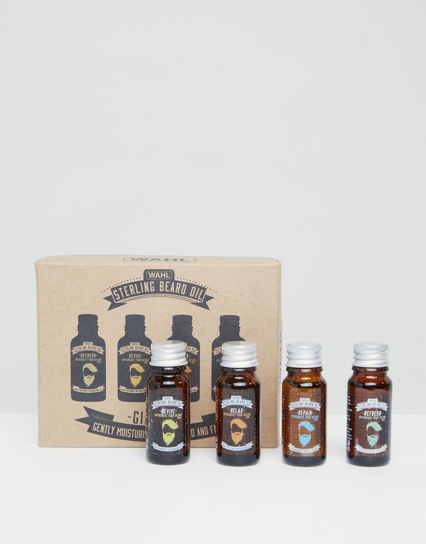 set of four beard oils in bottles