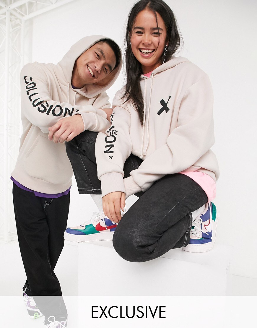 COLLUSION unisex logo hoodie in off-white | ASOS Style Feed