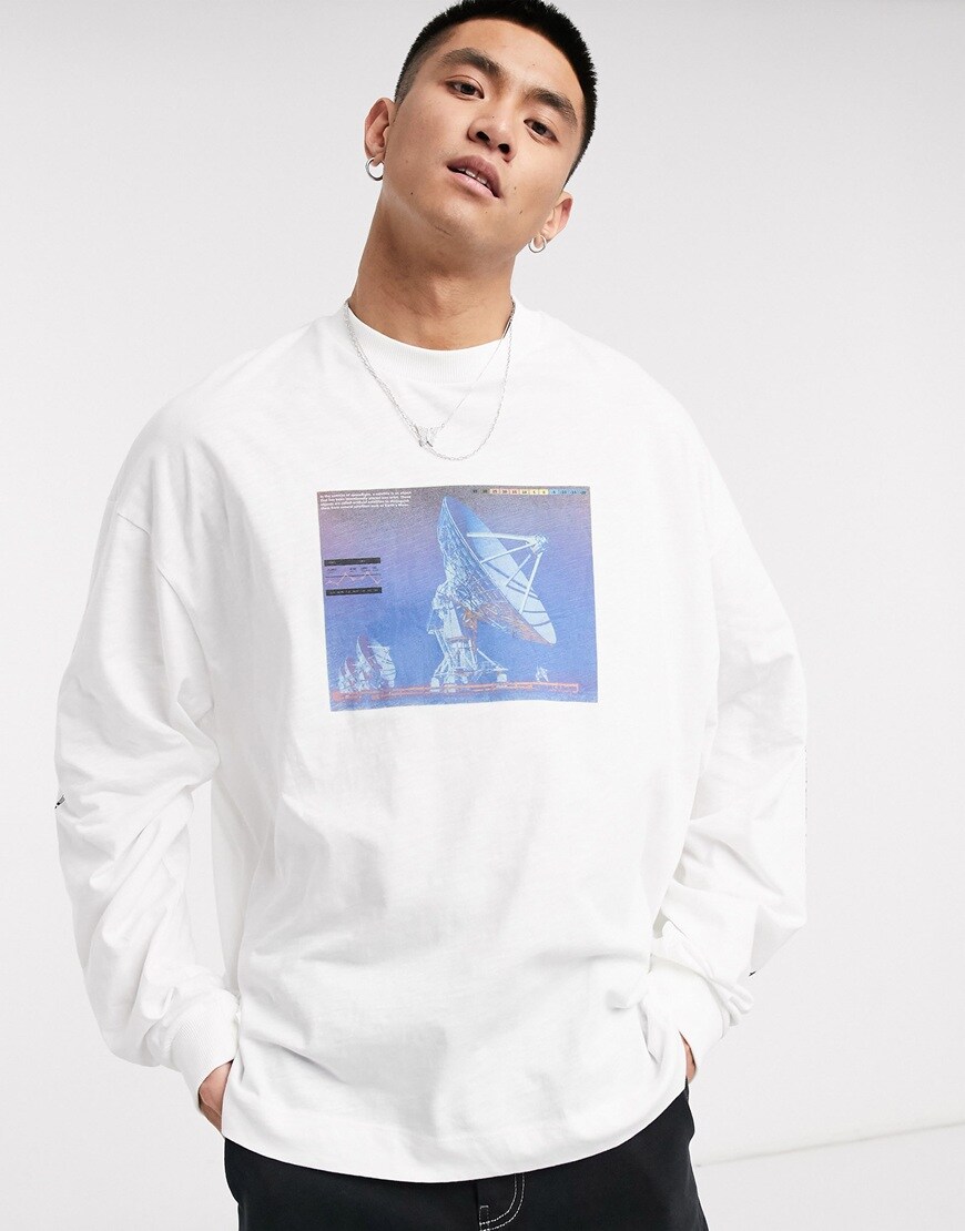 COLLUSION oversized long sleeve t-shirt with print in white slub | ASOS