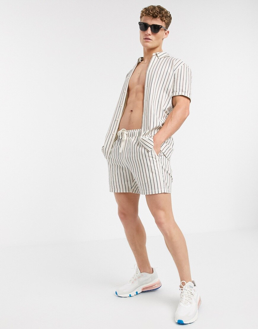 ASOS DESIGN two-piece shorter shorts in beige stripe