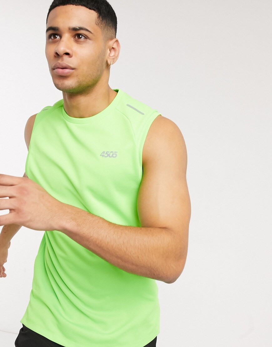 A picture of a model wearing a neon green running vest by ASOS' own activewear label ASOS 4505. Available now.