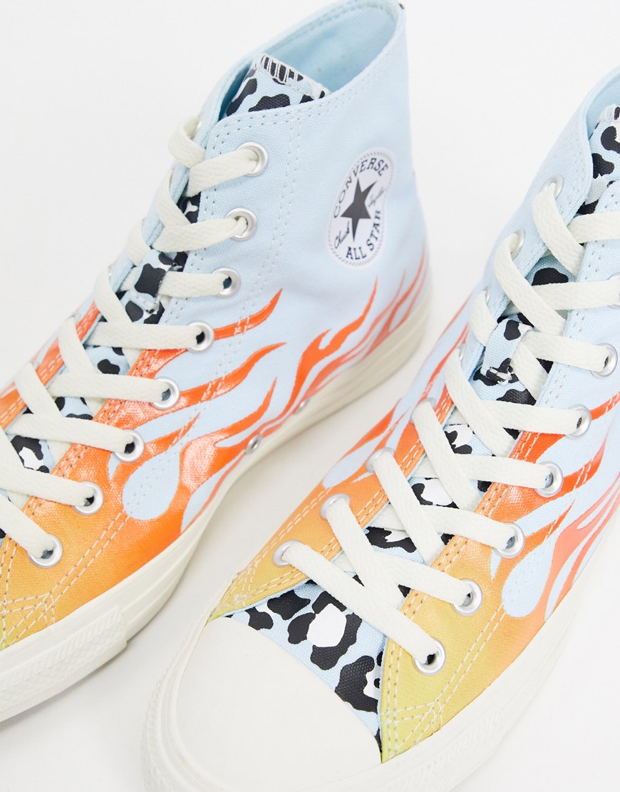 Converse All Star Hi Archival print trainers in leopard and flame print. Available at ASOS.
