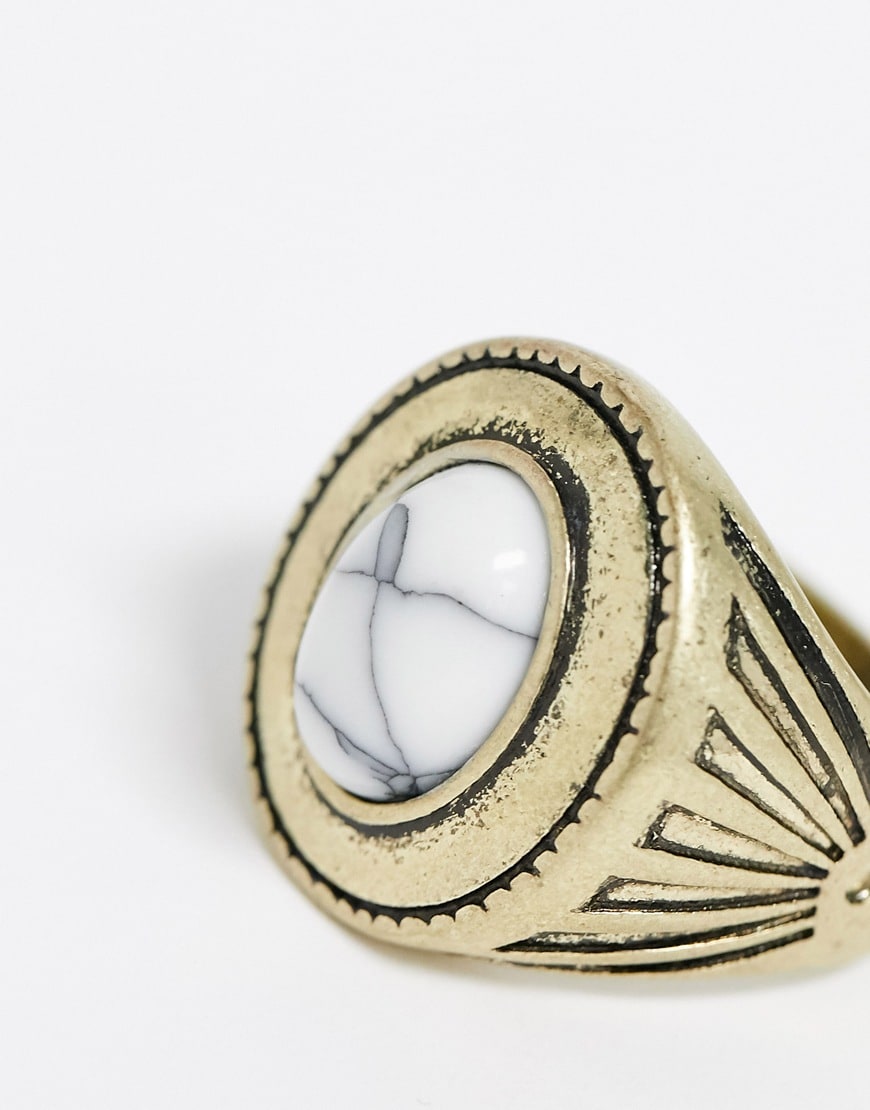A gold-tone signet ring with a marble-style detail by Classics 77. Available at ASOS.
