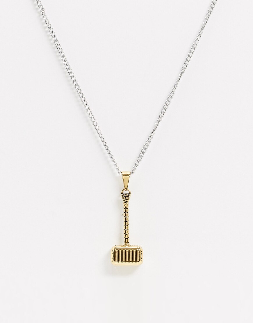 A picture of a chain necklace featuring a little hammer pendant. Available at ASOS.