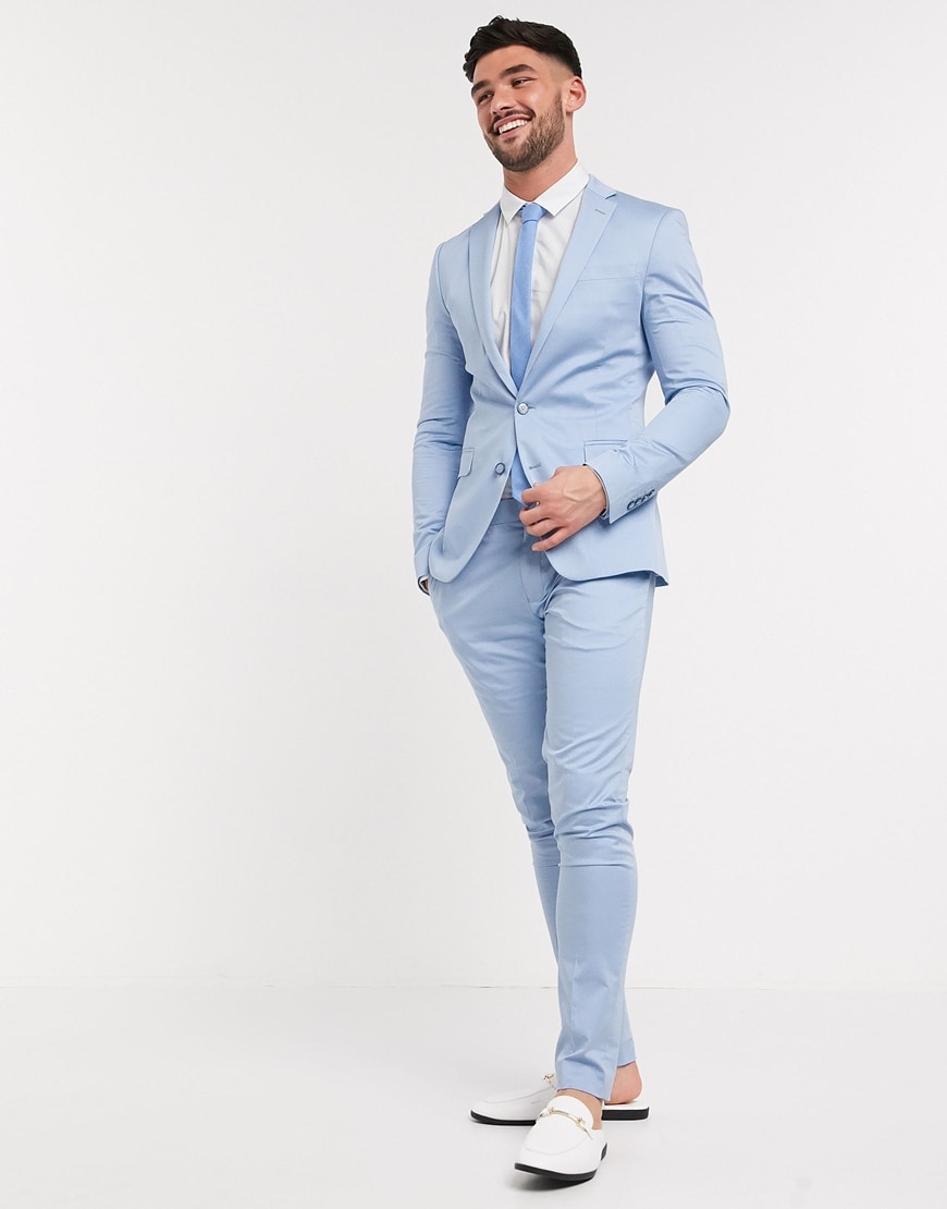 A picture of a model wearing a pastel blue super-skinny suit by Devil's Advocate. Available at ASOS | ASOS Style Feed