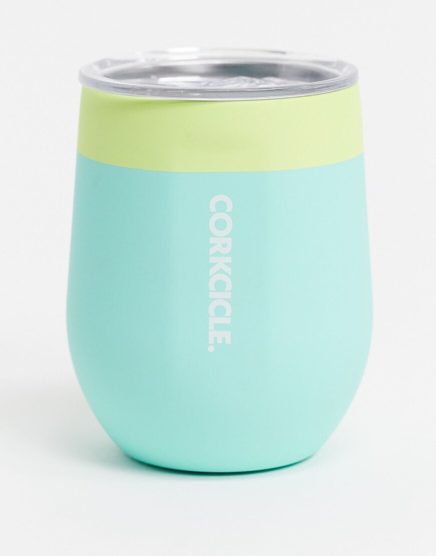 Corkcicle soft-touch 355ml stemless cup in colour block green | ASOS Style Feed