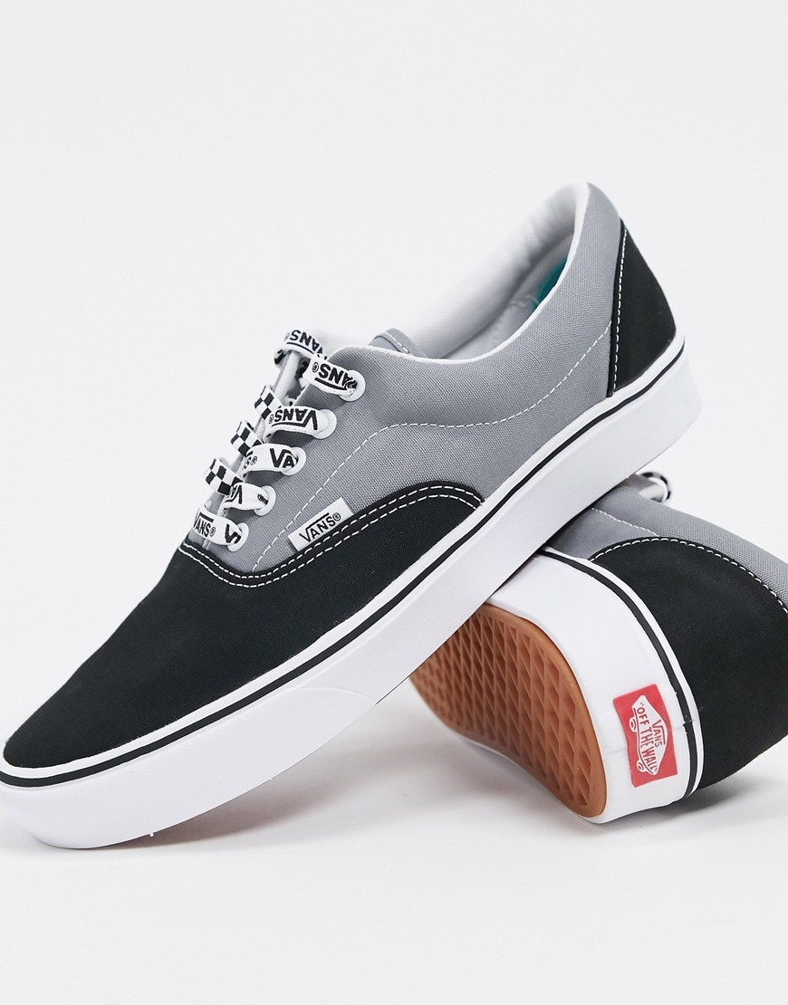 A picture of a pair of gray and black Vans Era trainers with ComfyCush technology. Available at ASOS | ASOS Style Feed