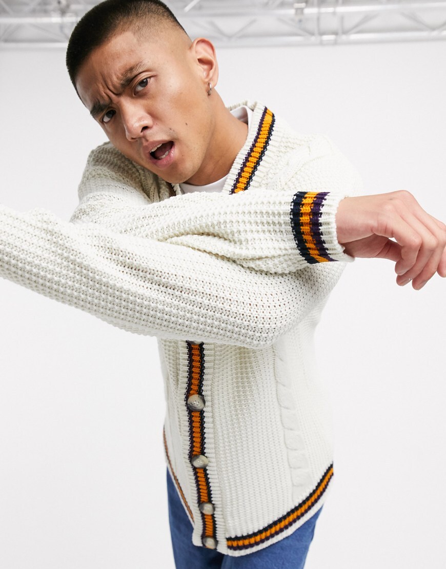 Picture of cream knitted cardigan by ASOS Design