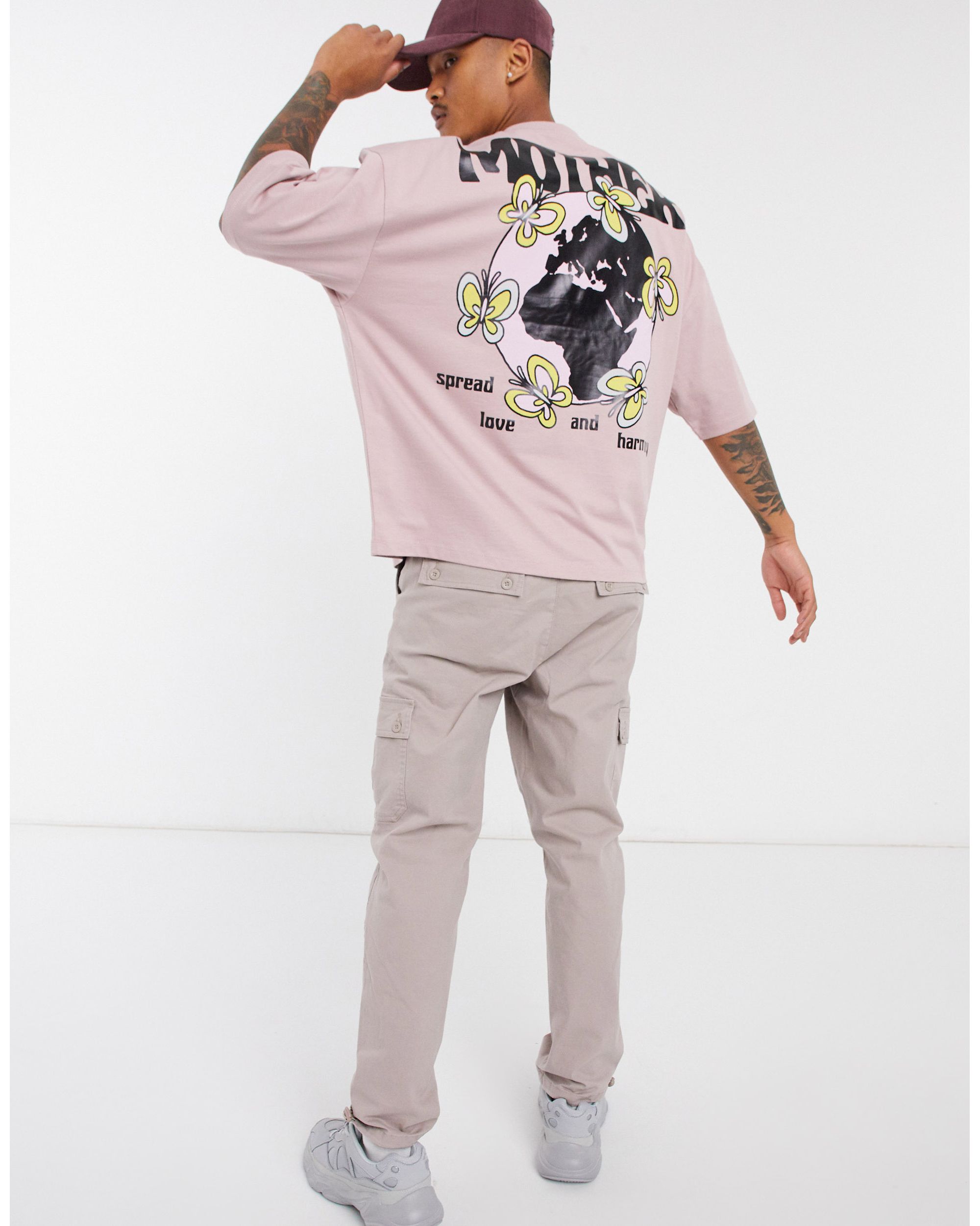 ASOS DESIGN oversized t-shirt with large back print in beige heavyweight jersey