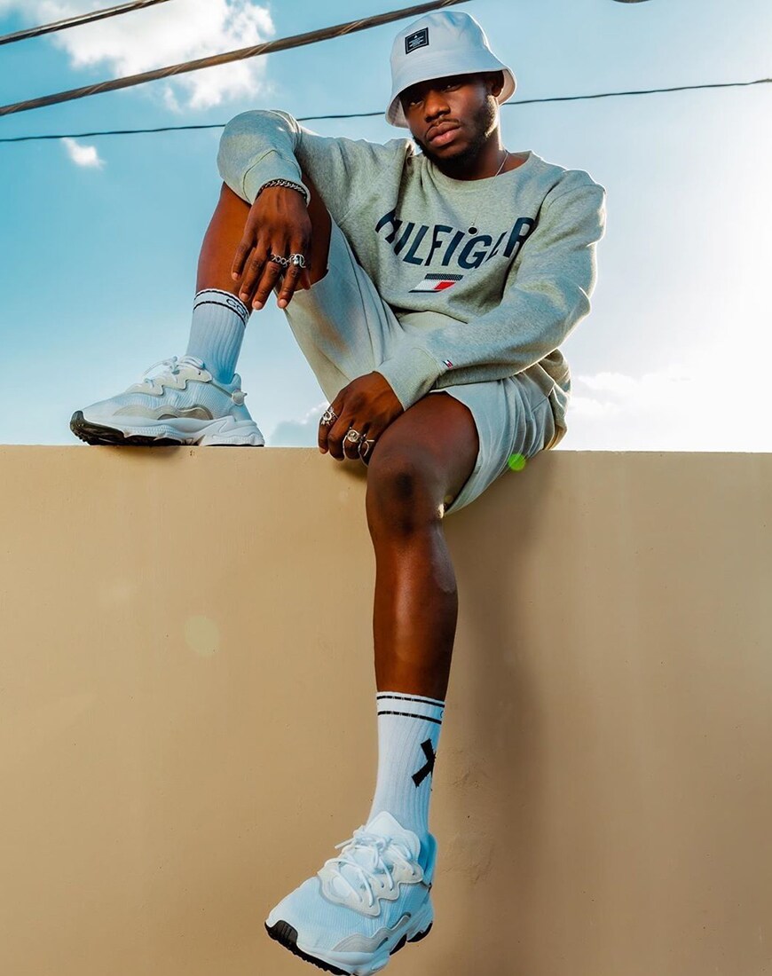 Model wears varsity trend