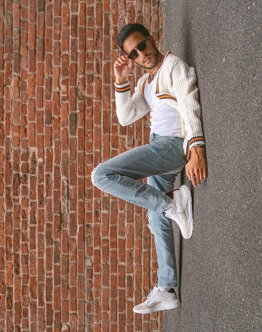 Knit cardigan and vintage jeans