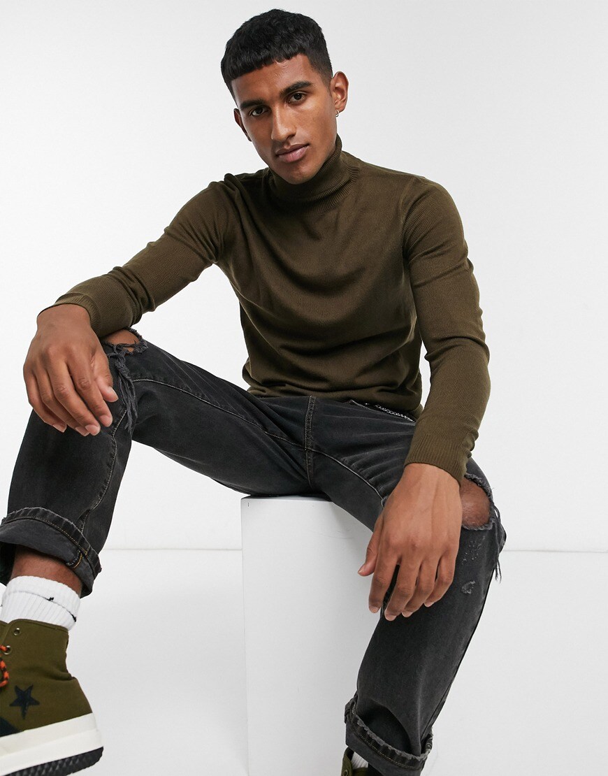 COLLUSION roll neck jumper in brown | ASOS Style Feed