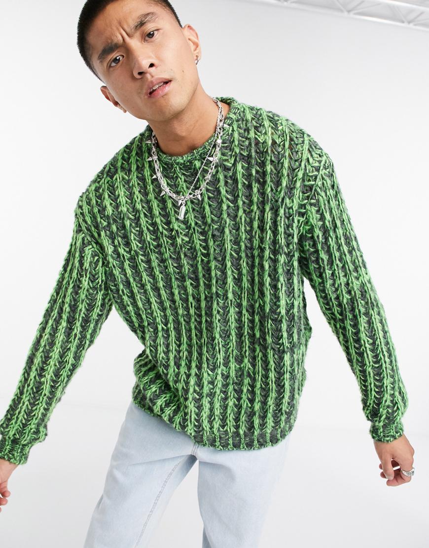 ASOS DESIGN loose stitch sweater in lime green and gray textured yarn | ASOS Style Feed