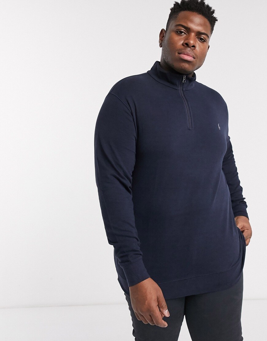 Polo Ralph Lauren Big & Tall player logo double knit tech half zip sweatshirt in navy | ASOS Style Feed