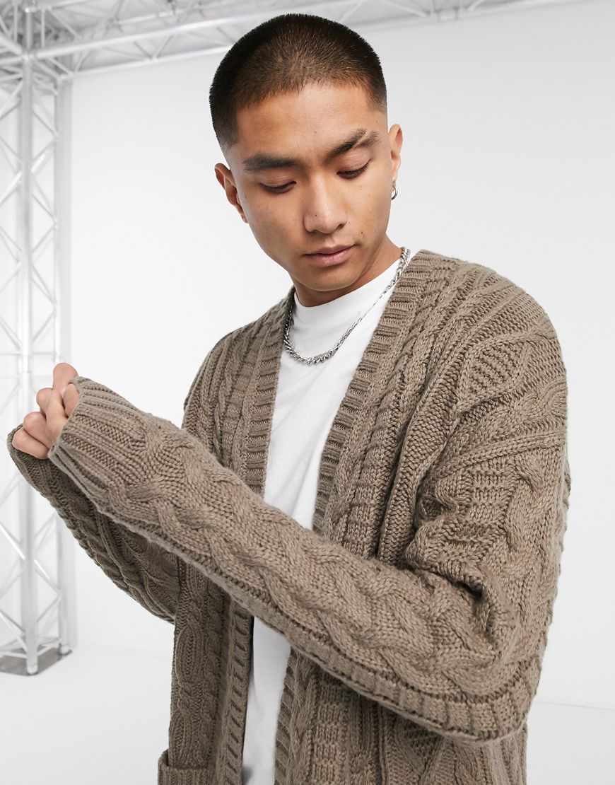 ASOS DESIGN heavyweight cable knit cardigan in putty | ASOS Style Feed