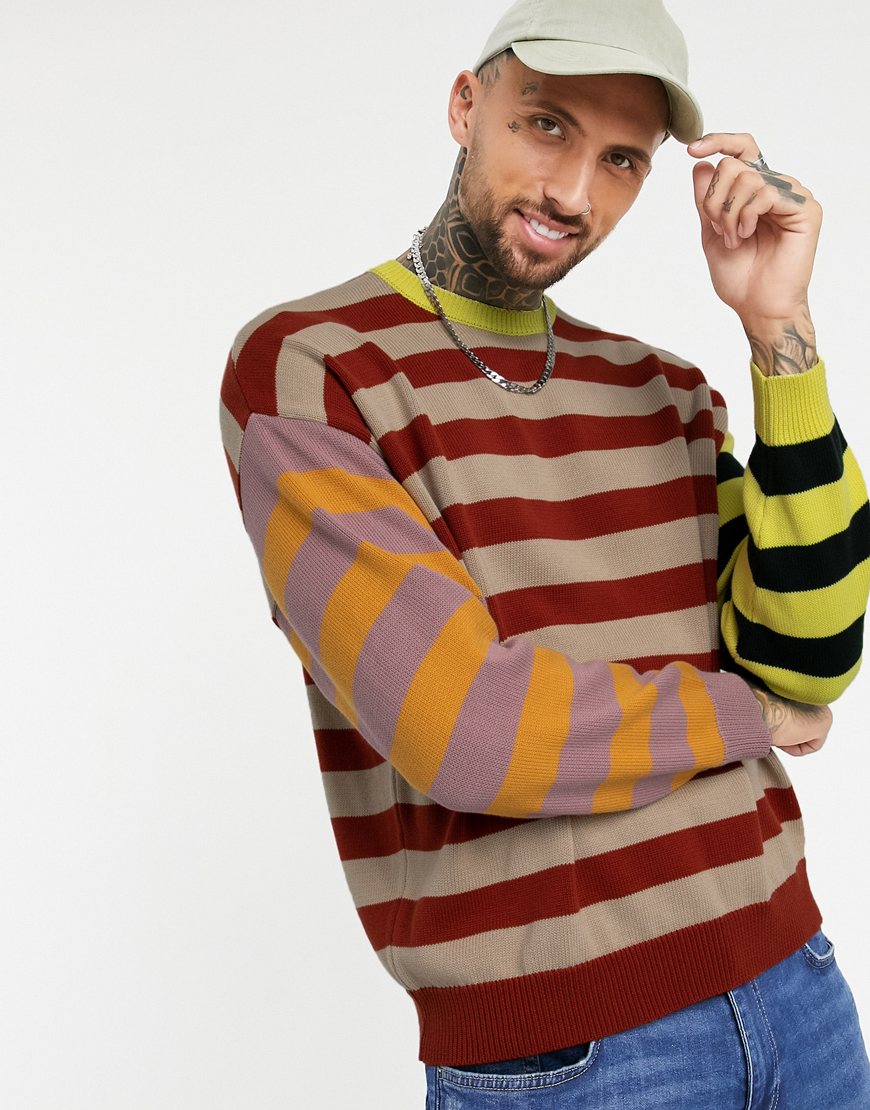 ASOS DESIGN oversized knitted jumper in mixed stripe design | ASOS Style Feed