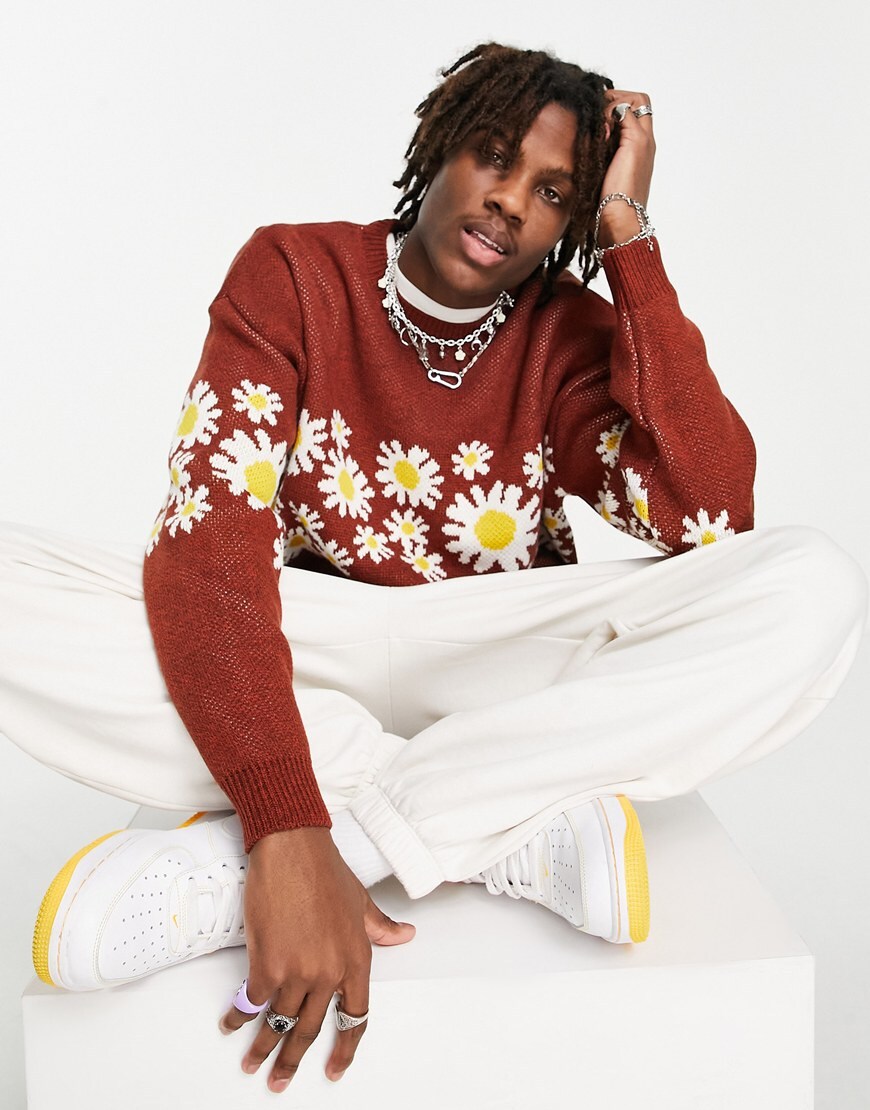 ASOS DESIGN knitted jumper with floral design