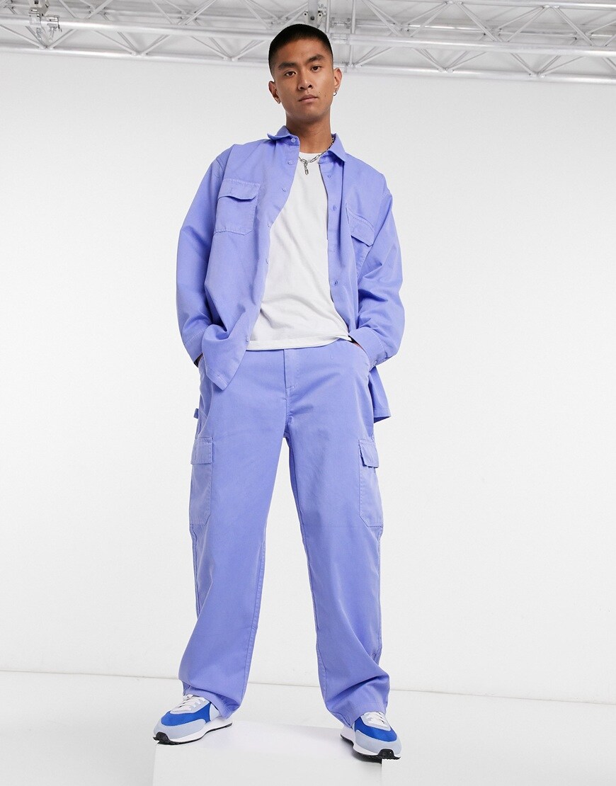 An image of a man wearing a lilac co-ord by Vintage Supply | ASOS Style Feed