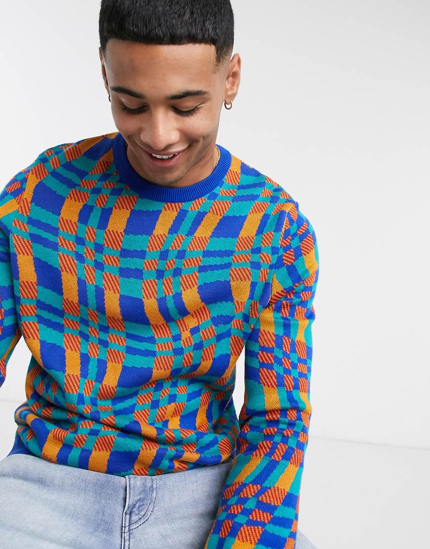 An image of a man wearing a multicolor jumper by ASOS DESIGN | ASOS Style Feed