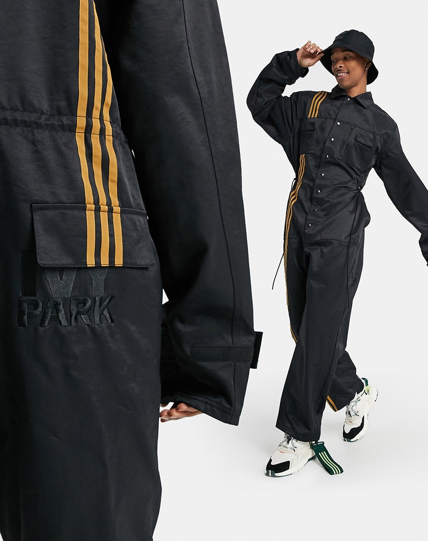 A picture of a male and female model wearing a unisex boiler suit and bucket hat from the new adidas X IvY Park Drip 2.2 collection. Available at ASOS | ASOS Style Feed