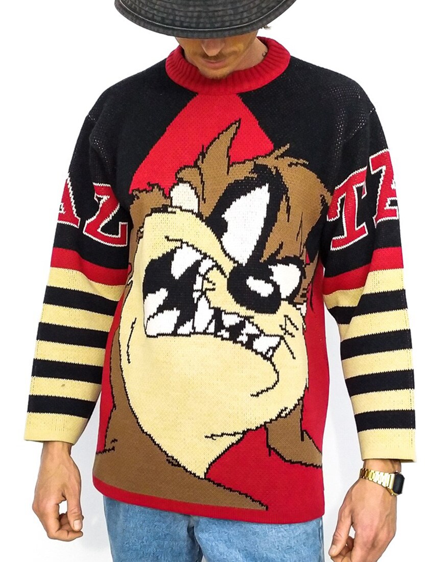 Vintage rare 90s cartoon looney tunes angry taz jumper | ASOS Style Feed