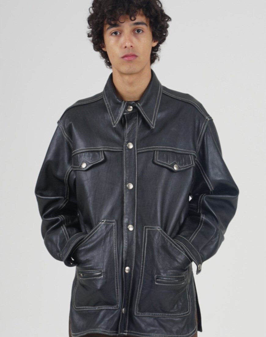 Rare 90's Black Butter Soft Contrast Stitch Leather Jacket | ASOS Style Feed