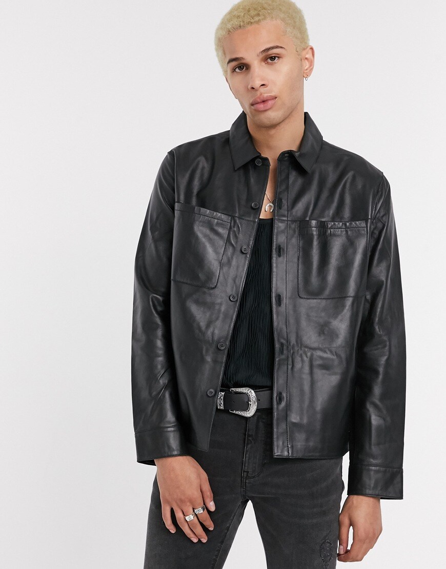 ASOS DESIGN leather overshirt in black | ASOS Style Feed