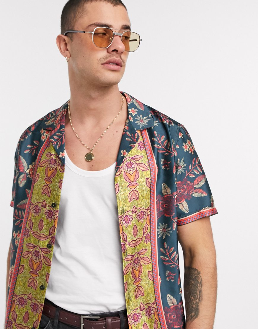 ASOS DESIGN regular revere floral border shirt in satin | ASOS Style Feed