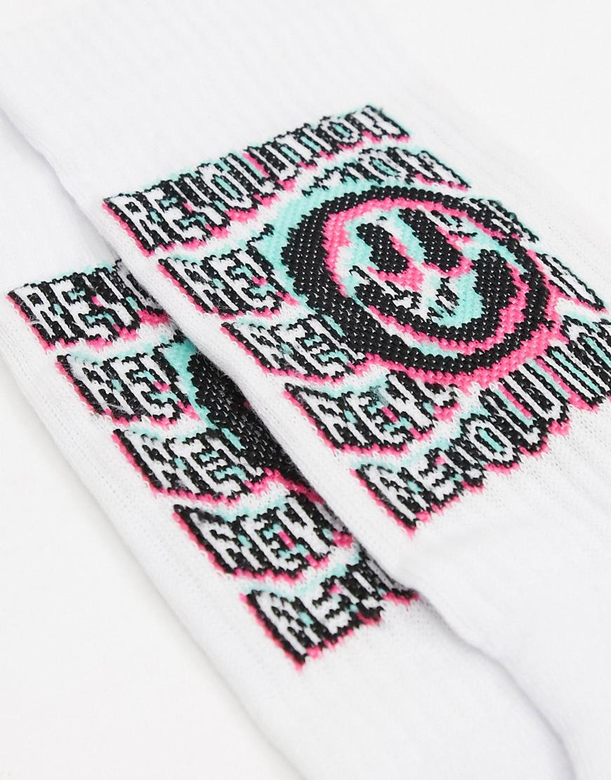 ASOS DESIGN sport socks with revolution happy face design