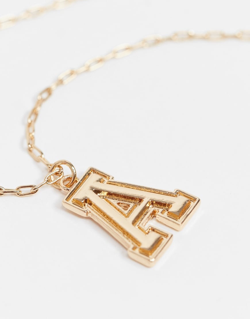 ASOS DESIGN skinny 2mm neckchain with A letter pendant in gold tone