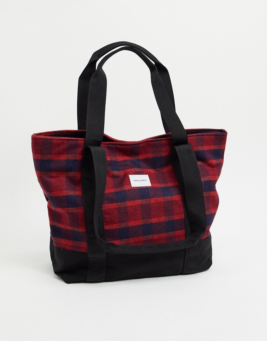 An image of a check shopper bag by ASOS DESIGN | ASOS Style Feed