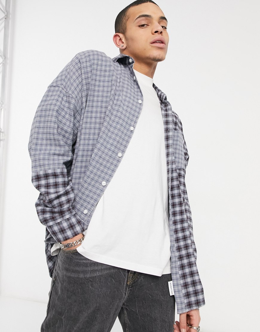 COLLUSION oversized shirt in spliced gray check available at ASOS