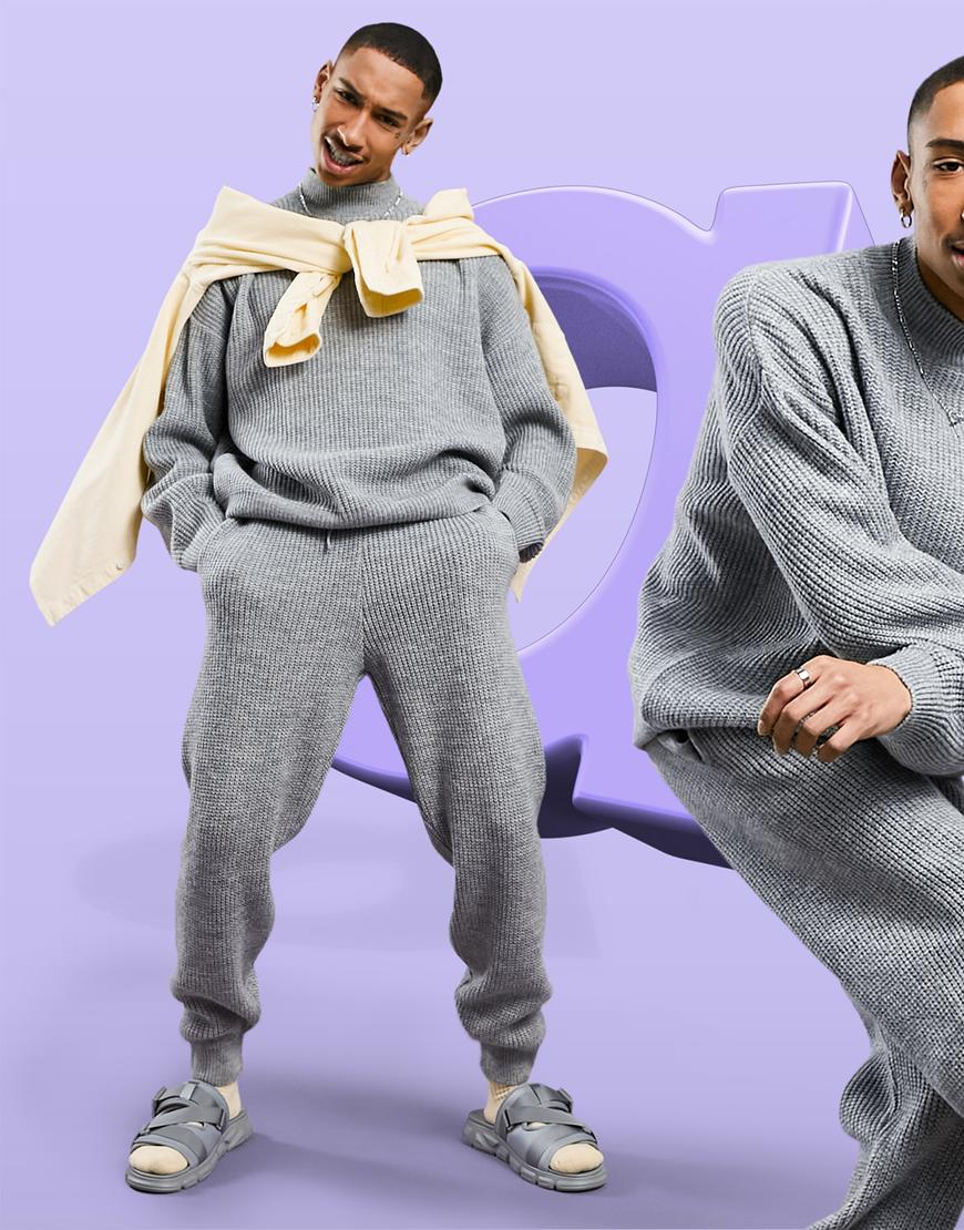 ASOS DESIGN knitted rib set in gray melange